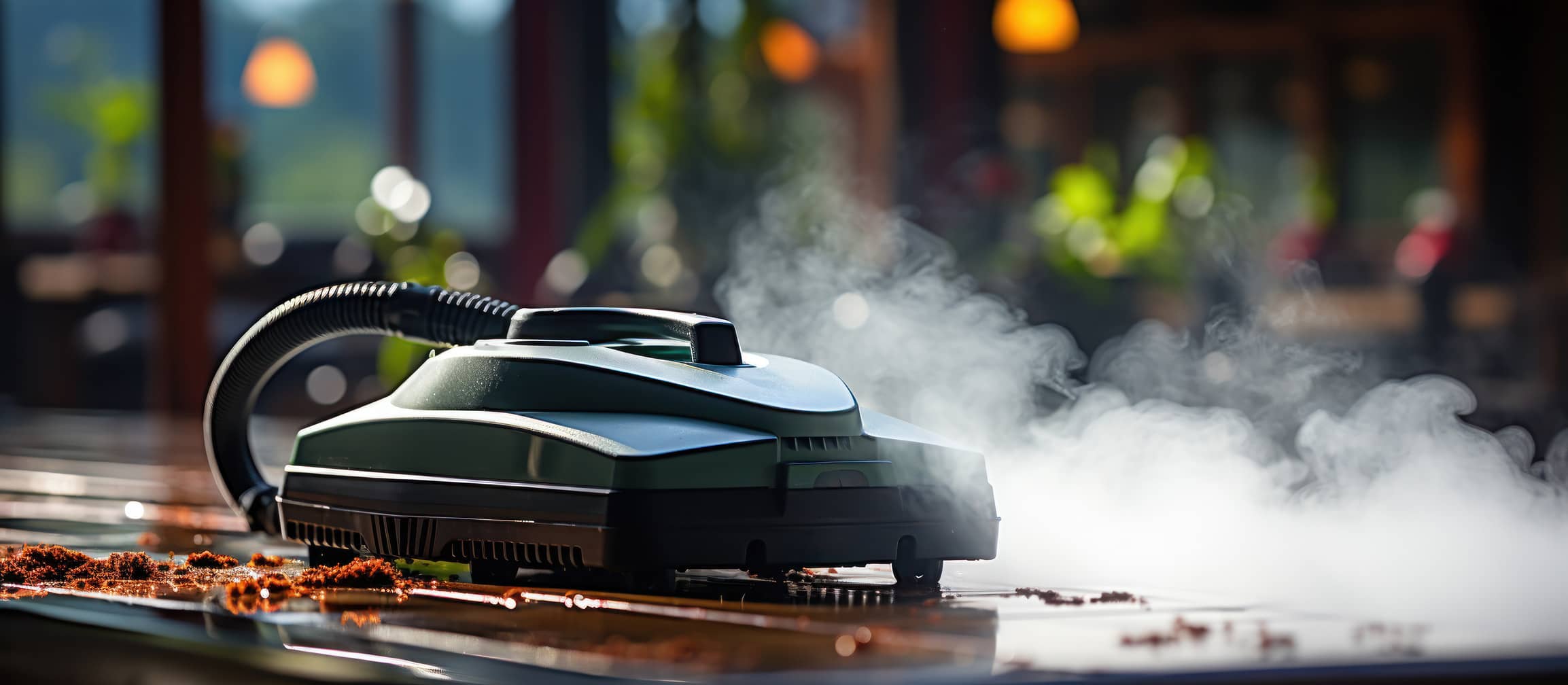 Black Pool Cleaning Robot on the Pool Side